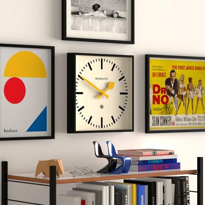 NEWGATE® Number Five wall Clock | Square Retro Inspired Modern Station Clock | 16" | Black with Yellow Hands | Mid-Century Style for Kitchen, Living Room or Office - color: Yellow