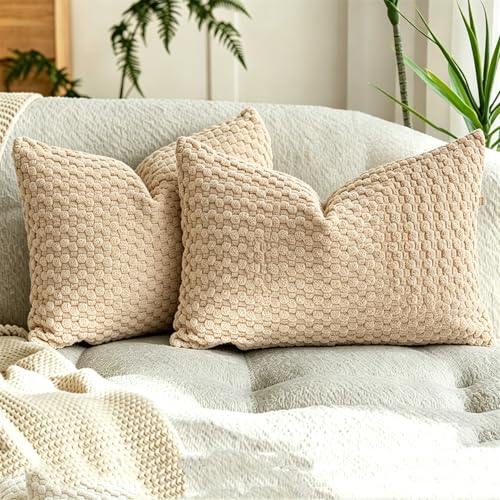 Set of 2 Boho Bubble Pillow Covers, Soft Textured Cushions | Modern Farmhouse Pillow Cases for Couch Sofa Bedroom Home Decor - color: Beige, size: 20" x 12" (Pack of 2)