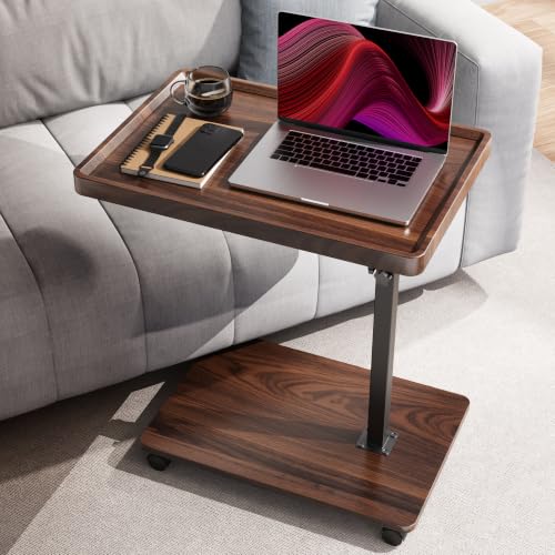 Large C-Shaped End Table, Swivel TV Tray, Couch Side Table Walnut | Adjustable Height 360° Swivel, Slide Under Sofa, Multi-Use Couch/Bed/Overbed Table, Small TV Dinner Tray For Couch Dining - color: Dark Walnut