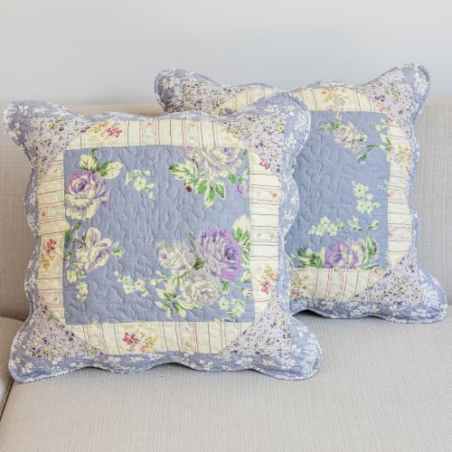 vctops Set of 2 Cotton Quilted Throw Pillow Covers (Patchwork Q,18"x18") | Farmhouse Country Cottage Boho Floral Square Decorative Cushion Cases for Sofa Couch - color: Patchwork Flower Q