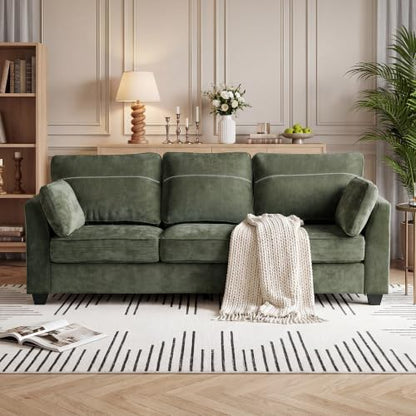 89" Sofa, Chenille 3-Seater Sofa with 2 Pillows, Green | Easy Assembly, Pocket Spring Cushions, Comfy Modern Small Couch for Living Room, Bedroom, Apartment, Office - color: Green, size: 89" 3-Seater Sofa