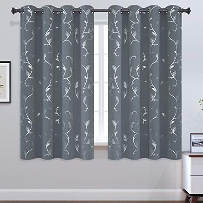 BUHUA Striped Wave Vine Print Blackout Curtains Thermal Insulated Grommet Top Window Curtains for Bedroom 52W×63L Light Grey 2 Panels - color: Light Grey, size: 52"W x 63"L (Pack of 2)
