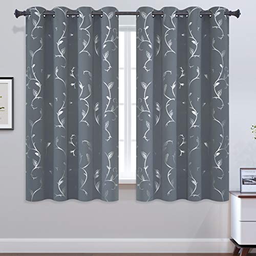 BUHUA Striped Wave Vine Print Blackout Curtains Thermal Insulated Grommet Top Window Curtains for Bedroom 52W×63L Light Grey 2 Panels - color: Light Grey, size: 52"W x 63"L (Pack of 2)
