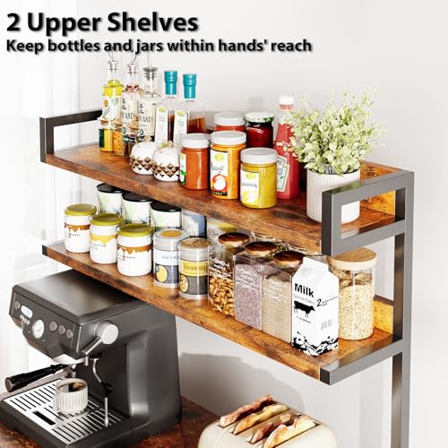 Mexin Bakers Rack with Power Outlets, 5-Tier Microwave Oven Stand with 2 Drawers, Kitchen Stand Coffee Bar Table with Storage, Heavy Duty Kitchen Shelves(Brown) - color: Rustic Brown
