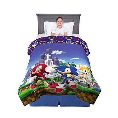 Franco Kids Bedding Super Soft Microfiber Reversible Comforter, Twin/Full, Sonic The Hedgehog, Anime - color: Sonic the Hedgehog, size: Twin/Full