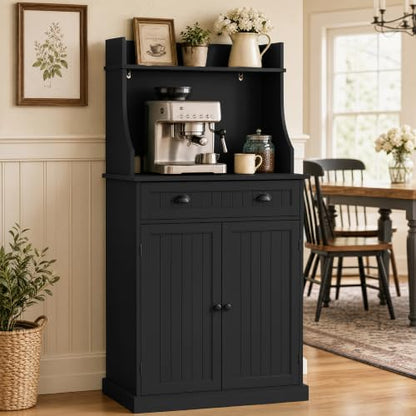ARTPOWER 54" Kitchen Microwave Cabinet/Stand with Storage and Drawers, Pantry Storage Cabinet with Hutch & Adjustable Shelves for Kitchen, Dining Room, Living Room, Hallway in Black - color: Black
