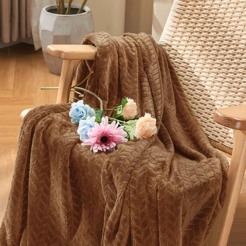 inhand Dark Brown Fleece Queen Blanket for Bed, Super Soft Flannel Cozy Blankets for Adults, Lightweight Leaves Pattern Fuzzy Blanket for Office,Warm Plush Blankets for All Season, 90x90 Inches - color: Chocolate Brown, size: Full/Queen-90x90 IN