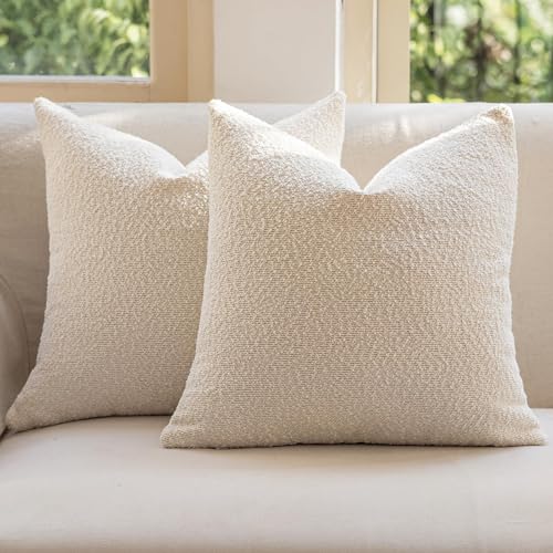 Decorative Throw Pillow Covers 18x18 Inch Pack of 2,Textured Boucle Neutral Cushion Cases for Bed Couch Sofa, Accent Modern Farmhouse & Minimalist Home Decor (Cream) GE02-18 - color: Cream, size: 18" x 18" (Pack of 2)