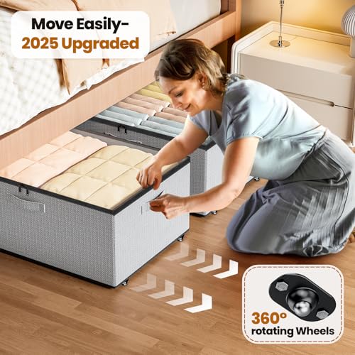 Dayacoco Under Bed Storage With Wheels,10in Underbed Storage Containers 65L | Large Capacity Underbed Storage, No Assembly Required Rolling Under Bed Storage for Clothes Blankets Shoes Grey - size: 10.1 inch height-grey