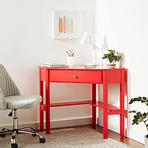 Target Marketing Systems Ellen Corner Desk with One Drawer and One Storage Shelf For Living Room, Bedroom, or Home Office, Small Computer Table, 42"W x 30"H, Red - color: Red