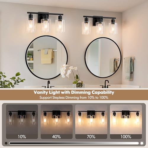 Battery Operated Wall Sconce, 3-Light Black Wireless Rechargeable Vanity Light Fixture with Remote & Bulbs, Dimmable Modern Indoor Non-Hardwired Wall Mounted Lamp for Bedroom, Living Room, Bathroom - color: Black