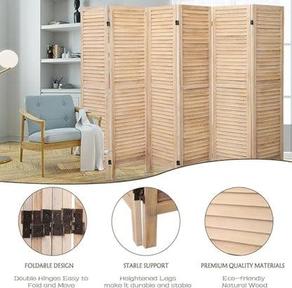 6 Panel Room Dividers and Folding Privacy Screens, Divider for Room Separation, Wood Louvered Divider Wall, Wooden Partition for Home Office Bedroom (Natural)