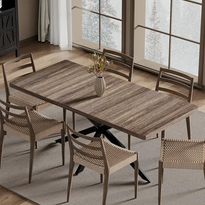 Extendable Dining Table for 4 6 8,55"-70" Kitchen Table Leaf,Dark Walnut | Expandable Rectangle Dining Table,Wood Dining Table w/ Hidden Leaf & Storage, Space Saving, Kitchen Dining Living Room,Modern - color: Removable Leaf 55"-71" Dark Walnut