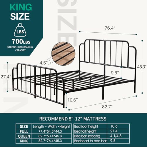 PINJU Metal Platform Bed Frame with Headboard and Footboard, Classic Style, Sturdy Metal Slats, No Box Spring Needed, Easy Installation (Black, King) - color: Black, size: King