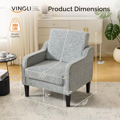 VINGLI Upholstered Chenille Accent Chair for Living Room, Bedroom, Mid-Century Modern Arm Chair Comfy Reading Chair with Scooped Arms (1, Light Gray) - color: Light Gray