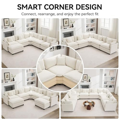 113'' V Shaped Cloud Sectional Sofa, Oversized Deep Seat Couches for Living Room, Chenille Comfy Upholstered Modular Sectional Sofa Couch, Beige - color: Beige, size: 113'' V Shape