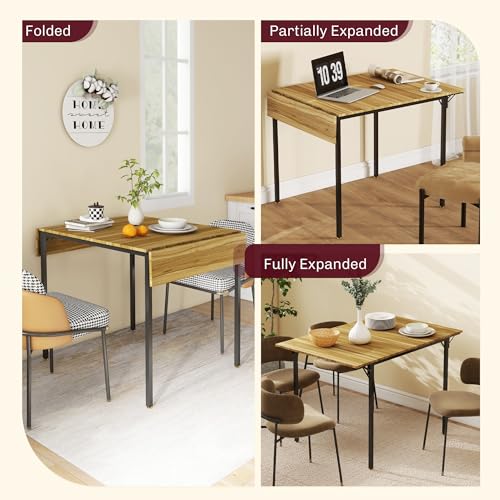 HOMCOM Industrial Folding Dining Table for 2 to 4 Space Saving Walnut | Drop Leaf Kitchen Table, for Small Spaces