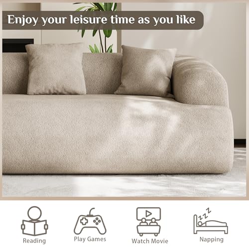 91" Modern Curved Couch,3 Seater Boneless Sofa & Deep Seat,Light Brown | Cute Curve Sofa with Soft Chenille,High Foam and Oversized Deep for Modern Living Rooms, Bedrooms ,Apartments,No Assembly - color: Light Brown, size: 91''