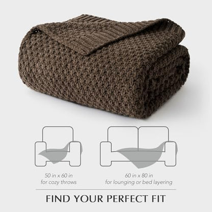 EVERGRACEHOME Chunky Chenille Knit Throw Blanket, 60 x 80, Cocoa Brown | Sculpted Moss Stitch, Chic Modern Farmhouse, All-Season Warmth, OEKO-TEX® Certified, Elegant Blanket for Couch, Bed, Sofa - color: Cocoa Brown, size: 60" X 80"