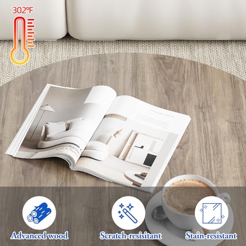 aboxoo Coffee Table Nesting Side Round Table Set of 2 End Table with Sturdy Metal Frame for Living Room Bedroom Apartment Modern Industrial Simple Nightstand,Oak - color: Oak