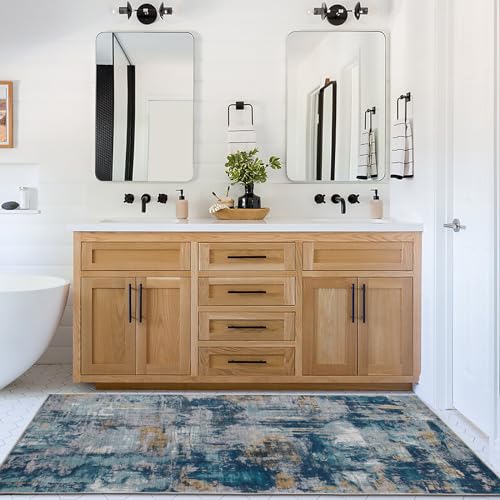 ReaLife Machine Washable Area Rug Runner - Living Room Bedroom Bathroom Kitchen Entryway Office - Padded Low Pile Stain Resistant Premium - Modern Abstract Colorful - ASA - Blue 2'6" x 6' - color: Abstract Modern - Blue, size: 2'6" x 6' (Rectangular)