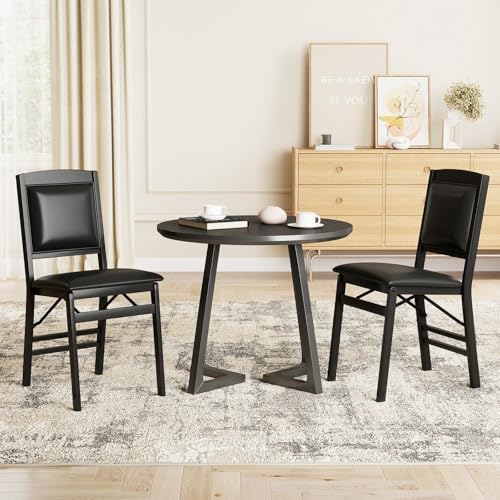 Giantex Folding Dining Chairs Set of 4, Black Wood Kitchen Chair w/Padded Seat, Solid Wood Frame, Max Load 400 Lbs, No Assembly, Easy to Store Foldable Wooden Dining Chairs for Apartment, Small Space - color: Black-padded Back