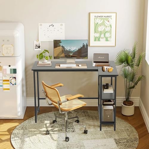 39 Inch L-Shaped Computer Desk, L Shaped Desk with Reversible Storage Shelves, Small Office Desk with Durable Metal Frame, Computer Desk L Shaped, Small L Shaped Desk for Bedroom Living Room, Black - size: 39 Inch