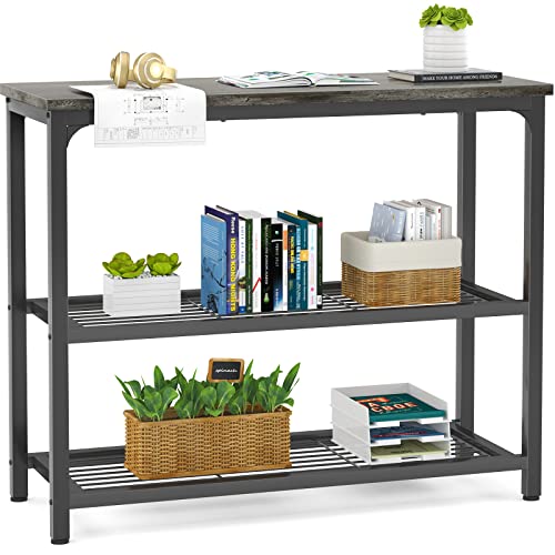 Ecoprsio Small Console Table, Sofa Table with Double Mesh Shelves, Modern Entryway Table for Entryway, Hallway, Foyer, Front Hall, Sofa Couch, Living Room, Bar, Kitchen, 32 Inch, Grey - color: Grey, style: 3-Tier