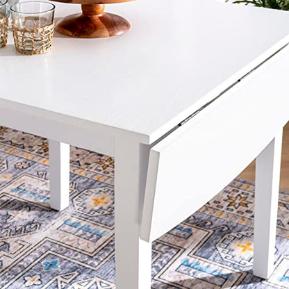 Torino Three Piece Drop Leaf Dining Set in White with Beige Upholstered Seats by Linon - color: White Set
