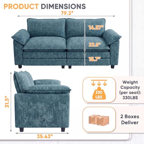 Homall 79.3" Loveseat Sofa, Cloud Sofa Couch, Deep Seat, Dark Blue | Comfy Chenille, Double Layer Cushion, Wide Armrest, High-Density Foam, Sturdy Frame, Easy Assembly, for Living Room - color: Dark Blue, size: Loveseat Sofa