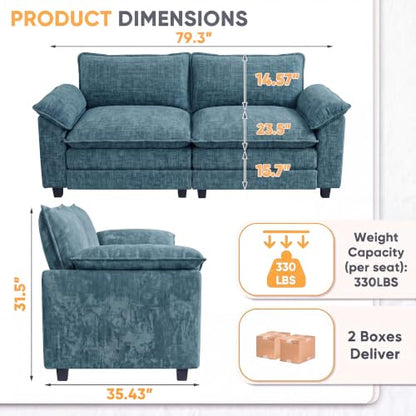 Homall 79.3" Loveseat Sofa, Cloud Sofa Couch, Deep Seat, Dark Blue | Comfy Chenille, Double Layer Cushion, Wide Armrest, High-Density Foam, Sturdy Frame, Easy Assembly, for Living Room - color: Dark Blue, size: Loveseat Sofa