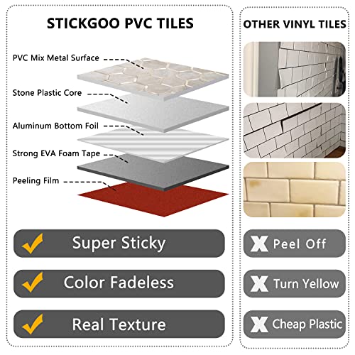 STICKGOO Hexagon Peel and Stick Backsplash Tile, Stick on Backsplash for Kitchen and Bathroom, Beige Marble Look PVC Mixed Metal Gold Self Adhesive Wall Tiles(10 Sheets, Seamless) - color: Beige Marble with Metal Gold