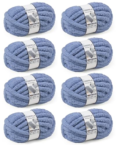 Cozyful Chunky Yarn for Hand Knitting, #9 Thick Jumbo Big Chunky Yarn for Crocheting, Super Chunky Knit Blanket Yarns, Large Chunky Chenille Yarns, 8 Pack (30 yds 8 oz Each Skein), Blue Gray - color: Blue Gray