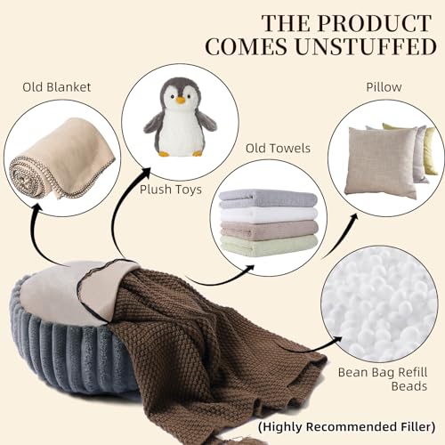Round Unstuffed Pouf Ottoman Cover Storage Foot Rest, Gray | Cover Only, 20x20x8 In, Soft Short Plush, Ribbed Texture, Modern Style, Living Room, Bedroom, Reading Nook - color: Gray B