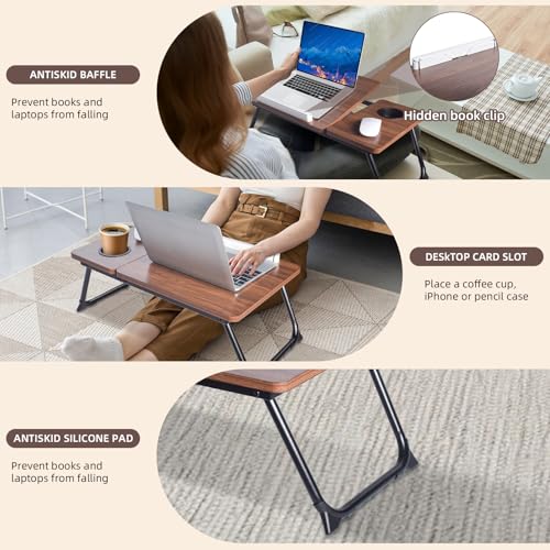 wishacc Lap Desk for Bed, Foldable Laptop Bed Tray Table with Independent Adjustable Tablet & Phone Stand, Portable Work from Couch Desk Tray with Mouse Area, Computer Laptop Holder for Recliner Sofa - size: Medium
