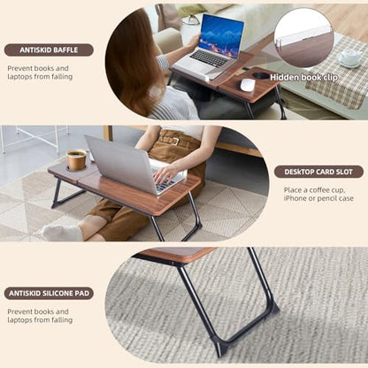 wishacc Lap Desk for Bed, Foldable Laptop Bed Tray Table with Independent Adjustable Tablet & Phone Stand, Portable Work from Couch Desk Tray with Mouse Area, Computer Laptop Holder for Recliner Sofa - size: Medium