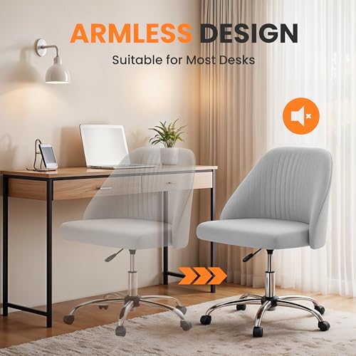 Simple Deluxe Armless Office Desk Chair, Modern Cute Swivel Vanity Chair Comfy Home Office Chairs with Wheels Height Adjustable Rolling Computer Task Stools for Living Room, Make-up, Bedroom, Grey - color: Grey