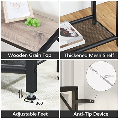 MAHANCRIS 43.7" Console Table with Outlet, Narrow Sofa Table with Shelf | 2 Tier Behind Couch Table, Charging Station, Steel Frame, for Entryway, Living Room, Foyer, Hallway, Greige CTHG11E01N1 - color: Greige, Black