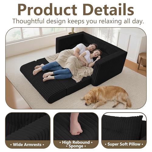 41.3" Loveseat Boneless Couch,4-in-1 Convertible Sofa Bed | Plush Fur Folding Futon Sofa Bed Couches w/1-Pillow for Living Room,High-Density Foam,No Assembly Required(Twin Black)
