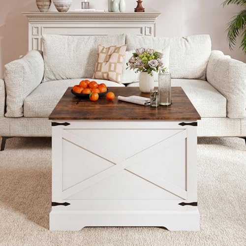 GIANTEX Farmhouse Lift Top Coffee Table, 31.5" Square Wood Center Table with Large Hidden Storage Compartment & Hinged Lift Top, Accent Cocktail Tea Table, Rustic Living Room Tables (Rustic Brown) - color: Rustic Brown