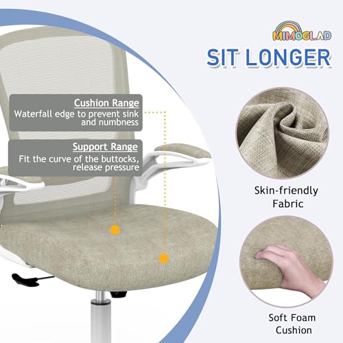 Mimoglad Home Office Chair - Ergonomic High Back Desk Chair with Adjustable Lumbar Support and Thickened Seat Cushion - Breathable Mesh Computer Chair - color: Light Ivory
