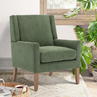 COLAMY Modern Wingback Living Room Chair, Upholstered Fabric Accent Armchair, Single Sofa Chair with Lounge Seat and Wood Legs for Bedroom/Office/Reading Spaces, Green - color: Green, size: Set of 1