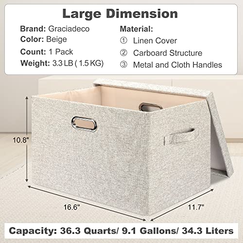 Graciadeco Large 17 36 Quart Collapsible Stackable Storage Bins with Lids, 1 Pack Beige Foldable Fabric Closet Storage Boxes with Lids, 4 Handles Toy Heavyduty Dark Gray Linen Storage Cube Box | 36 Quart 1 Pack Beige Collapsible Stackable Linen Fabric 4 H