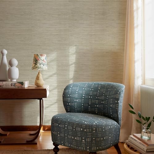 HueBurst Grasscloth Peel and Stick Wallpaper 17.3" x 197" Renter Friendly, Cream Textured Grassweave Wallpaper Self Adhesive Removable for Bathroom Bedroom - color: Cream, size: 17.3" x 197"