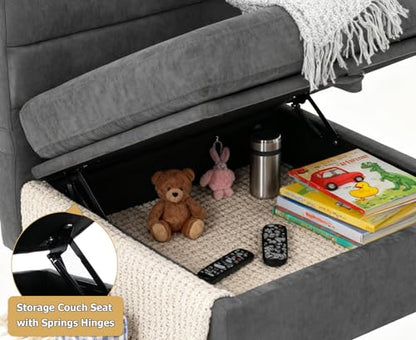 asunflower Modular Couch with Storage 25.19" Deep Seat Storage Couch Comfy Fabric Dark Grey Modular Sofa with No Arms Middle Module for Sectional Sofa with Reclining Back