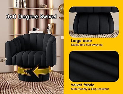 Dewhut Swivel Accent Chair, Barrel Accent Chair, Velvet, Black | Velvet Upholstered Round Arm Chair with 360° Swivel Base, Mid Century Modern Living Room Chair, Easy Setup - color: Black