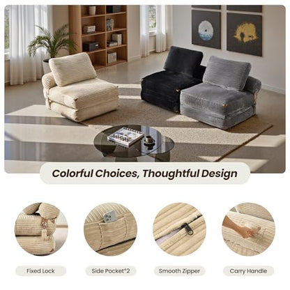 ovios Folding Sofa Bed, Foldable Sleeper Chair Floor Futon, Comfy Portable Convertible Fold Out Lounge Chairs for Living Room Bedroom, Beige - color: Beige