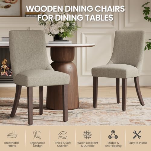 MALOL Wooden Dining Chairs Set of 6, Upholstered Kitchen & Dining Room Chairs with Solid Wood Legs Curved Backrest Farmhouse Accent Chair for Dining/Kitchen/Living Room, Camel - color: Camel, size: Set of 6