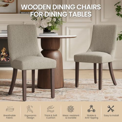 MALOL Wooden Dining Chairs Set of 6, Upholstered Kitchen & Dining Room Chairs with Solid Wood Legs Curved Backrest Farmhouse Accent Chair for Dining/Kitchen/Living Room, Camel - color: Camel, size: Set of 6
