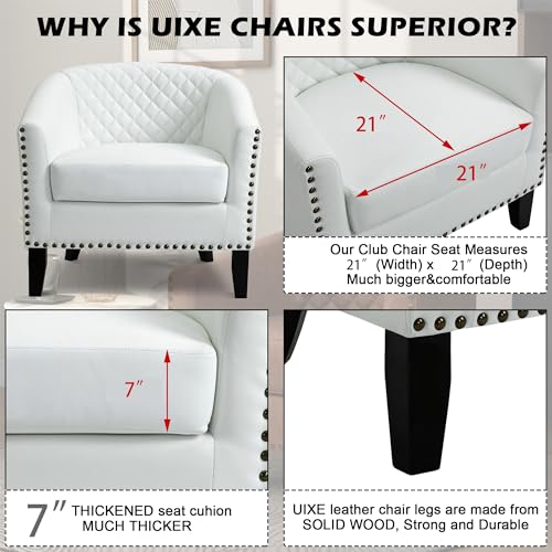 Faux Leather Accent Chair, Modern Barrel Club Chair, White | Comfy Upholstered Armchair for Living Room, Round Club Chair Single Sofa Bedroom Reading Seat | 26"D*29"W*29"H - color: White